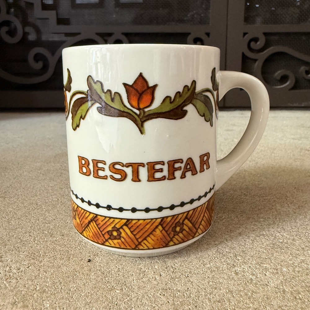 Vintage Bestefar Grandfather Mug Bergquist Imports Scandinavian Folk Art Cup